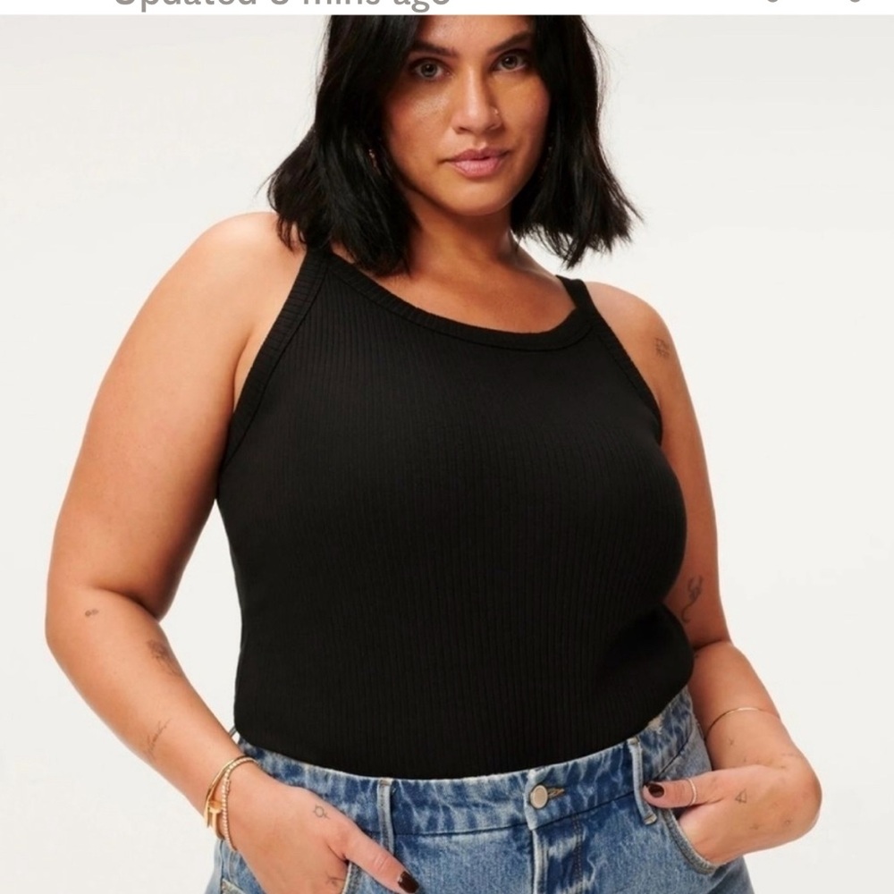 Good American Black Ribbed Thong Bodysuit Size‎ 7